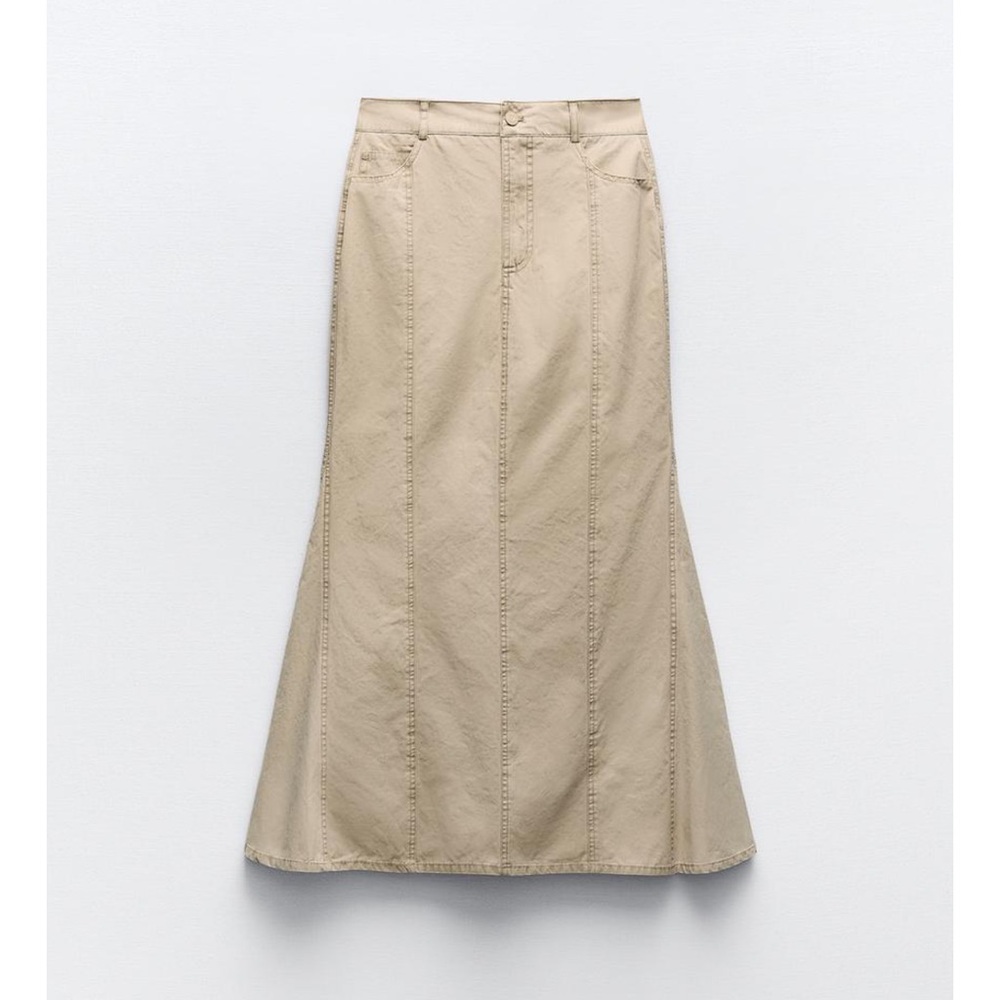 Zara Khaki Washed Effect Long Skirt Size Small NWT
